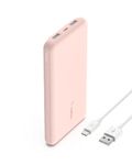 Belkin 10000mAh portable power bank, 10K USB-C portable charger with 1 USB-C port and 2 USB-A ports, battery pack for up to 15W charging for iPhone, Samsung Galaxy, AirPods, iPad, and more - Rose Gold