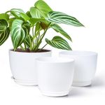 Gardrium Plant Flower Pots 10/9/8 inch Set of 3, Plastic Planters with Drainage Hole for Indoor Outdoor Garden, White