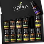 KRIAA Goodness Essential Oils Set - 12 x 10ml, Aromatherapy Gift Box: Bergamot, Cedarwood, Eucalyptus, Frankincense, Lavender, Lemon, Lemongrass, Peppermint, Ylang-Ylang, Rosemary, Sweet Orange, Tea Tree