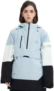 HIGH EXPERIENCE Ski Jacket Snowboard Anorak Coat Pullover Baggy Snow Hooded Insulated Hoodie Waterproof Warm for Women Men (US, Alpha, Large, Regular, Regular, Black-Blue)