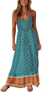 Angashion Women's Dresses Floral Adjustable Spaghetti Strap V Neck Boho Long Maxi Dress Summer Beach Flowy Ethnic Sundress 2155 Green X-Large