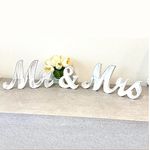 Mr & Mrs Wood Sign Wedding Decorations For Bride & Groom Reception Head Table. Wooden Letters For Married Couple's Centerpiece, Engagement & Bridal Shower Party Or Wedding Cake Table. (Rustic White)