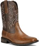 Lumeheel Cowboy Boots for Men - Brown Men's Cowboy Boots with Embroidered, Durable Square Toe Pull-on Ankle Boots, Slip Resistant Chunky Heel Boots, Retro West Style Country Boots for Spring Size 10