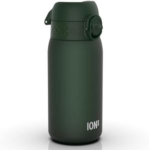 Ion8 Kids Water Bottle, 350 ml/12 oz, Leak Proof, Easy to Open, Secure Lock, Dishwasher Safe, BPA Free, Carry Handle, Hygienic Flip Cover, Easy Clean, Odour Free, Carbon Neutral, Dark Green