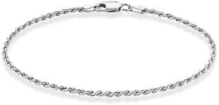 Miabella 925 Sterling Silver Italian 2mm, 3mm Diamond-Cut Braided Rope Chain Anklet Ankle Bracelet for Women, Made in Italy, Length 9 Inches (Small), Sterling Silver