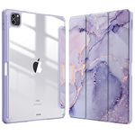 Fintie Hybrid Slim Case for iPad Pro 11-inch (4th / 3rd Generation) 2022/2021 - [Built-in Pencil Holder] Shockproof Cover w/Clear Transparent Back Shell, Also Fit iPad Pro 11" 2nd Gen, Lilac Marble