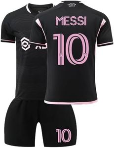 Houselog Kids Soccer Jersey #10 Boys Jersey Kit Football Suit Soccer Jersey Shorts Set for Sports Fan(Black-24)