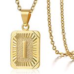 Trendsmax Rectangle Initial Letter Pendant Charm for Mens Womens Gold Plated Capital Letter Pendant Necklace Rolo Chain 18inch