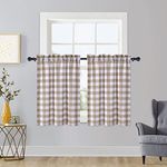 IDEALHOUSE Brown Tier Curtains,Buffalo Check Plaid Gingham Short Window Curtain for Cafe,Farmhouse,Bathroom,Kitchen & Living Room Rod Pocket Curtains (2 Panels, 28"x36")