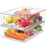 3 Pack Refrigerator Organizer Bins with Pull-out Drawer, Large Stackable Fridge Drawer Organizer Set with Handle, BPA-free Drawable Clear Storage for Freezer, Cabinet, Kitchen, Pantry Organization