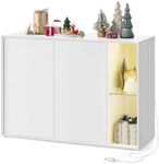 SONGMICS HOME Superfast Toolless Assembly, Storage Cabinet, Accent Buffet Cabinet with Lighting and Glass Shelf, Sideboard, Minimalist, Snow White UBBK372W02