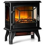 GOFLAME Electric Fireplace Stove, Freestanding Fireplace Heater with Realistic Flame Effect and Adjustable Thermostat, Compact Stove Heater with Overheating Safety Protection, CSA Certified, 1400W