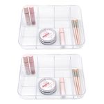 SUNFICON Makeup Organizers Trays 2 Pack Cosmetic Storage Holders Box Display Case Brush Holder for Vanity Countertop Bathroom Drawers, 8 Compartments, Crystal Clear Acrylic