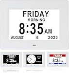 Gsituk 7” Dementia Clock with Day and Date for Elderly, 12 Alarms Clock Large Digital Calendar for Alzheimer Patient (White Not battery powered)