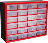 Akro-Mils 10124 24-Drawer Plastic Drawer Storage Cabinet for Garage Organization, Bead Organizer, Lego Storage, Teacher Toolbox, Makeup Organizer, and More, 20-Inch W x 6-Inch D x 16-Inch H, Red