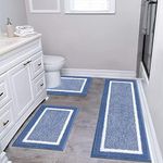 Pauwer 3 Pieces Bathroom Rugs Sets, Ultra Soft Non-Slip Mats, Microfiber Absorbent Bath Rugs with U-Shaped Toilet Rug for Bath Floor, Tub, Shower, Blue