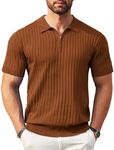 COOFANDY Men's Zipper Polo Shirts Short Sleeve Ribbed Knit Polo T Shirts Fashion Casual Golf Shirts, Brown, Medium