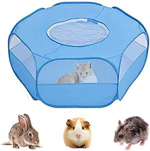 Small Animal Cage, Pet Playpen, Play Tent with Top Cover, Bedding Fence, Portable Pen for Hamster, Guinea Pig, Rabbit/Bunny, Puppy, Ferret, Rat, Cat, Chinchilla, Bearded Dragon, Hedgehog (cover, blue)