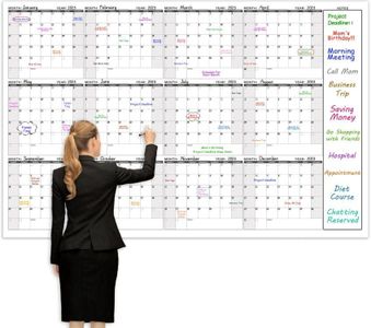 Lemome Home Large Dry Erase Calendar for Wall – Yearly Erase, 58/ x 37/ , 12-Month Undated Calendar, Reusable Laminated Task Organizer with 15 Stickers, Great Office, Classroom, Home - 12-M Black
