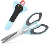 Ultra Sharp Kitchen Scissors with Magnetic Holder, Heavy Duty Kitchen Shears Meat Scissors, Multifunctional Stainless Steel Cooking Poultry Scissors for Household School Picnic(Blue)