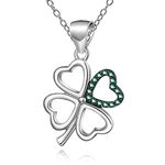 Alexander Castle Solid 925 Sterling Silver 4 Leaf Clover Shamrock Celtic Pendant Necklace for Women - Celtic Jewellery with 18" Silver Chain & Jewellery Gift Box - Green CZ - 25mm x 16mm