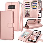 Tekcoo Compatible for Galaxy Note 8 Wallet Case/Samsung Galaxy Note 8 PU Leather Case, Luxury ID Credit Card Slots Holder Carrying Flip Cover [Detachable Magnetic Hard Case] Kickstand - Rose Gold