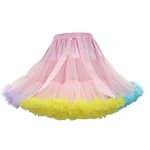 Colyanda Womens 3-Layered Pleated Tulle Petticoat Tutu Puffy Party Cosplay Skirt(Pink+Multicolor)