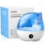 Humidifiers for Bedroom, VCK 2.3L Ultrasonic Cool Mist Humidifier with 3 Adjustable Mist Levels, 9H Timer, 360° Rotation Nozzle for Baby Nursery, Plants, Large Room Indoor Use, Small Air Humidifier