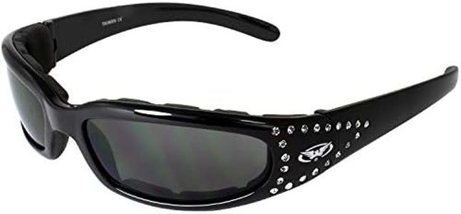 Global Vision Eyewear Marilyn 3 Womens Motorcycle Sunglasses with EVA Foam Padding Bling (Black Frame Smoke Lens)