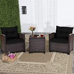 RELAX4LIFE Wicker Patio Furniture Sets - 3 Pieces Rattan Sofa Set, Outdoor Conversation Set with Tempered Glass Tabletop, Heavy-Duty Steel Frame, Wicker Chair Set for Poolside, Backyard (Black)