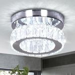 CLAIRDAI Modern Mini Crystal Chandelier Semi Flush Mount Ceiling Lights Round Chandeliers Ceiling Light Fixture LED Crystal Lamp for Bedroom Living Room（Cool White）