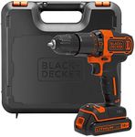 BLACK+DECKER 18 V Cordless Hammer Drill 2-Gear with 1.5 Ah Lithium-Ion Battery and Kitbox, BDCHD18K-GB