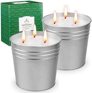 Citronella Candles Outdoor Large, 17oz x 2 Pack 3-Wicks Soy Wax Lemongrass Bucket Candles Set, 200 Hours Burn Time Candles for Garden Home Patio Yard Balcony Camping BBQ Decorative