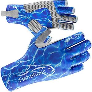 Fishoholic UPF50+ Fingerless Fishing Gloves - Sticky Grip Sun Protection Glove - Kayaking Paddling or Rowing