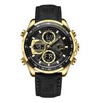 NAVIFORCE Men's Military Digital Watches Analog Quartz Waterproof Watch Sport Multifunctional Leather Wristwatch, Gold+Black