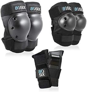 80Six Pad Set with Wristguards, Elbow Pads, and Knee Pads for Kids, Black, Junior - Ages 5+