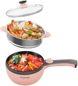 Audecook Hot Pot Electric,Mini Electric Skillet Portable Nonstick Sauté Pan with Power Adjustment, Rapid Ramen Cooker Travel Multicooker Electric Pot for Steak/Soup (C(pink/1.5L with steamer))