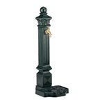 Relaxdays Freestanding Water Fountain, Antique Look, Column with Faucet & Basin, HWD: 80 x 28 x 32 cm, Dark Green