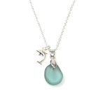 Seafoam Blue Cornish Seaglass Necklace with a 925 Sterling Silver Dolphin Charm and Trace Chain - Gift Boxed- G4C4