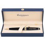 Personalized Waterman Expert Ballpoint Pen in Black Lacquer with Gold Trim. Engraved Luxury Business Gift for Executives, Board Members, or Trustees.