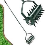 Lawn Aerator, Upgraded Manual Aerator Lawn Tool w/Detachable Steel Handle, Grass Aerator w/33 Tine Spikes, Lawn Aeration Machine for Garden, Yard, Cropland to Loose Soil. (Green)