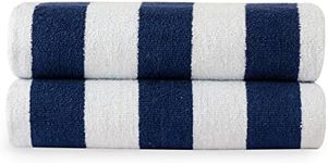 LANE LINEN 100% Cotton Beach Towel - 2 Pack Beach Towels Oversized, Cabana Stripe Large Beach Towel, Soft & Quick Dry Pool Towels, Beach Essentials for Women (30" x 60”) Absorbent Bath Towels - Blue