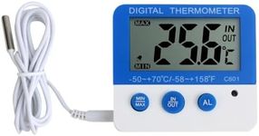 Digital Freezer/Fridge Thermometer with Magnet and Stander, Mini Refrigerator Thermometer with LED Alarm Indicator Measurement of Temperature and Humidity Meter High and Low Temperature Alarm
