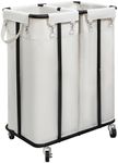 WOWLIVE Double Laundry Hamper with Wheels 170L Rolling Laundry Basket Organizer Laundry Cart with Steel Frame and Removable Bags Large Dirty Clothes Hamper Dorm Room Storage for Bedroom (Beige)