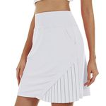 MoFiz Women 20" Knee Length Golf Skort Skirt High Waist Athletic Tennis Casual Work Skirt with Pocket White,L