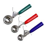 LONGLUOSI Cookie Scoop Set of 3 With Plastic Handle, Ice Cream Scoop with Trigger, Size Large（2.49 Inch）- Medium（1.97 Inch）- Small（1.58 Inch） Size Polishing 18/8 Stainless Steel Cupcake Scoop