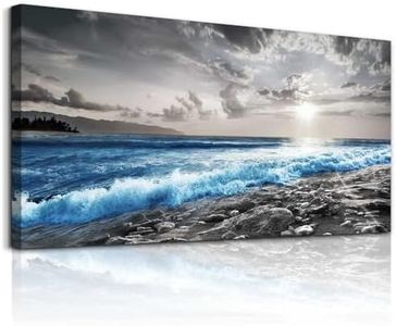 hyidecorart Large Wall Decor For Living Room Canvas Wall Art For Office Bedroom Wall Decorations Blue Ocean Wave Wall Painting Black and White Beach Wall Pictures Artwork Modern Mural Home Decor