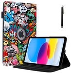 ProElite Cover for Apple iPad 10th Gen Case Cover, 360 Rotatable Smart Flip Case Cover for Apple iPad 10th Generation 2022 with Stylus Pen, Hippy