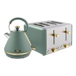 Tower Cavaletto Kitchen Set, 1.7L Rapid Boil Kettle & 4 Slice Toaster, Jade and Champagne Gold, T10044JDE, T20051JDE