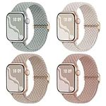 Braided Solo Loop 4-Pack Compatible with Apple Watch Band 38mm 40mm 41mm 42mm 44mm 45mm 49mm, Adjustable Stretchy Elastic Straps Women for iWatch Series SE 9 8 7 6 5 4 3 2 1, Ultra, Ultra 2